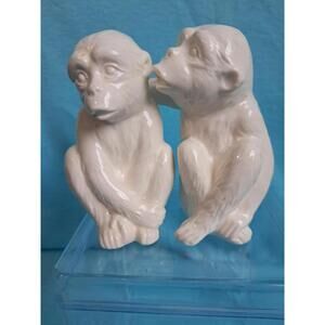 Vintage Fitz & Floyd Monkey Shine Salt & Pepper Shakers Japan Hug White